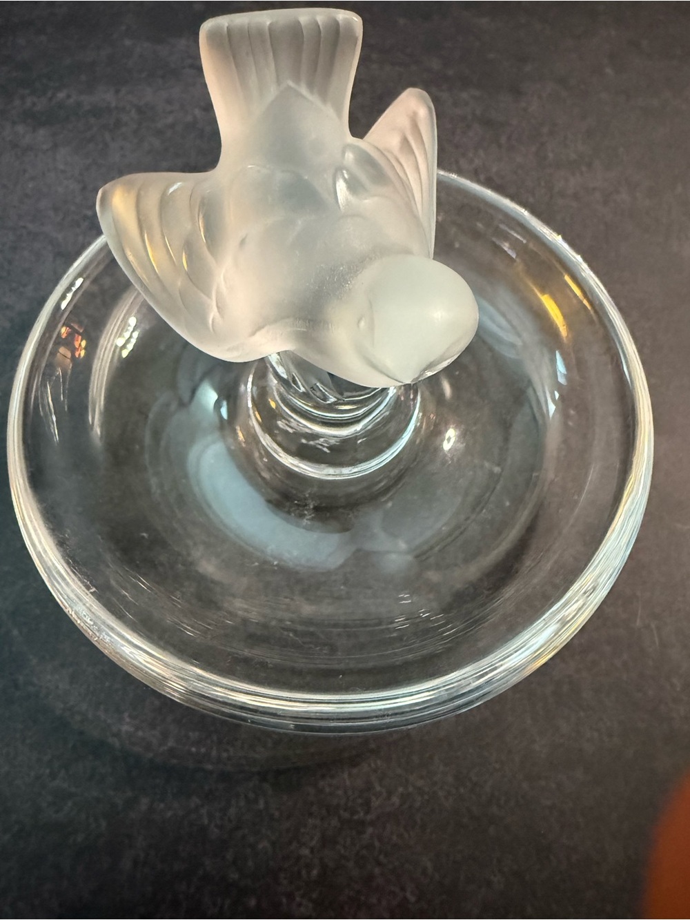 Vintage French Frosted Bird Crystal Ring Holder - signed - Picture 2 of 3